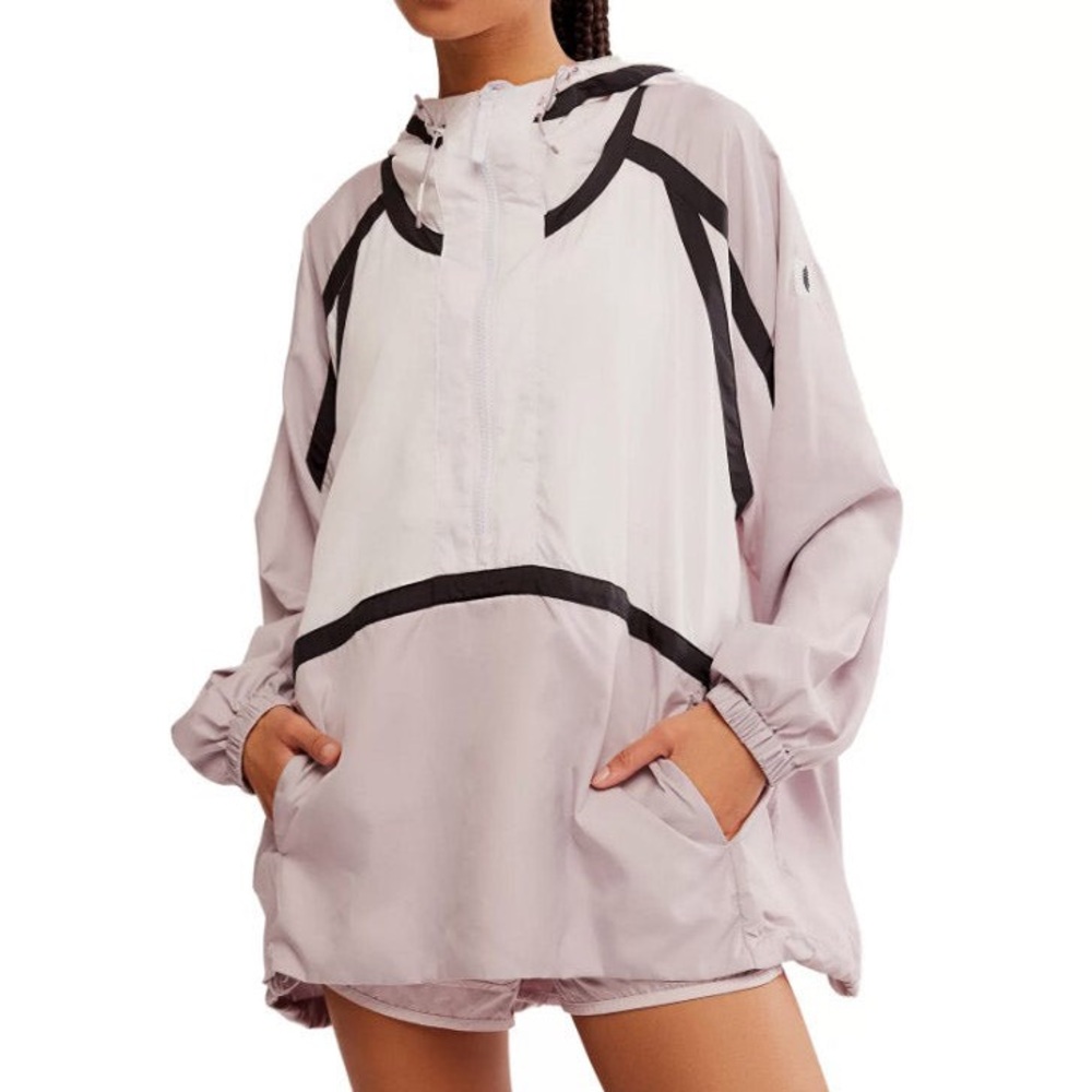 FP Movement by Free People Light Pink Windbreaker Anorak with Black Trim